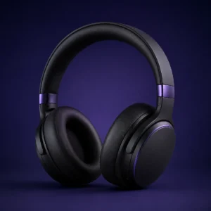 AeroBeat Pro wireless headphones in matte black with violet accents