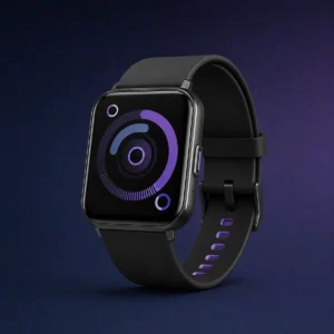 PulseFit X1 smartwatch with black strap and violet accents
